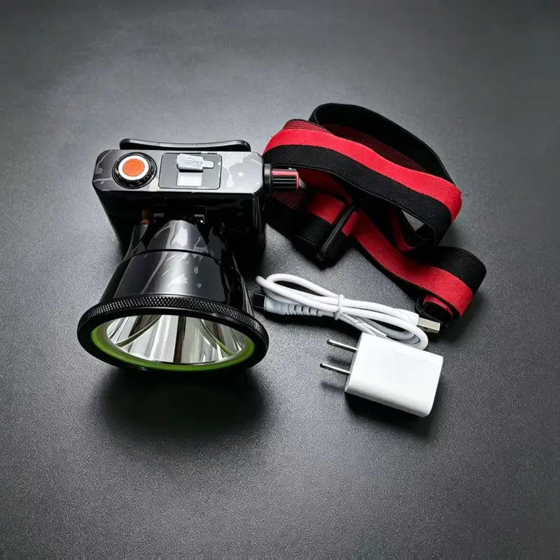 2300-Lumen Laser Cannon Headlamp with 9000mAh Battery, Digital Display, USB-C Charging, Flood & Throw Hybrid (1500M Range), Stepless Rotary Dimming, Includes Cable & Detachable Headband