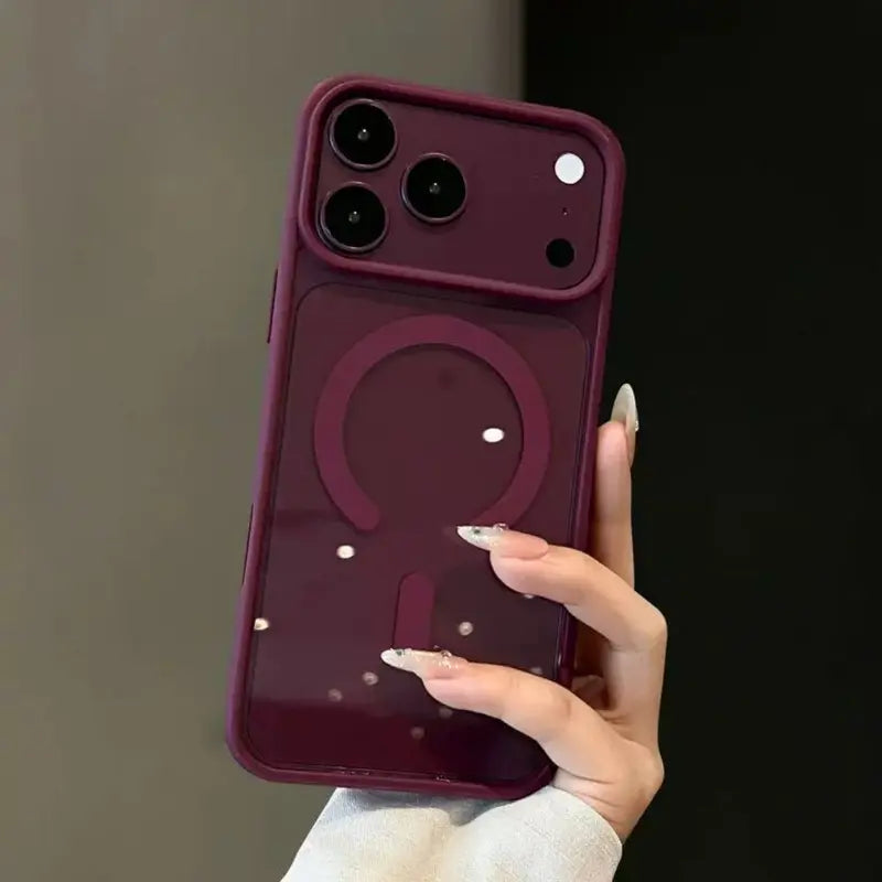 Premium Cherry Red Minimalist Magnetic Phone Case - Slim Burgundy Macaron Design with Holographic Accent, Protective Soft-Touch Cover, Compatible with iPhone 18 Pro Max/17/16 Pro Max/15 Plus/14 Pro/13/12/11/X/Xs/Xs Max