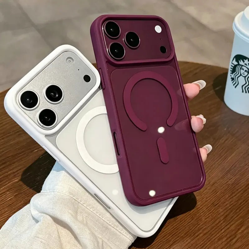 Premium Cherry Red Minimalist Magnetic Phone Case - Slim Burgundy Macaron Design with Holographic Accent, Protective Soft-Touch Cover, Compatible with iPhone 18 Pro Max/17/16 Pro Max/15 Plus/14 Pro/13/12/11/X/Xs/Xs Max