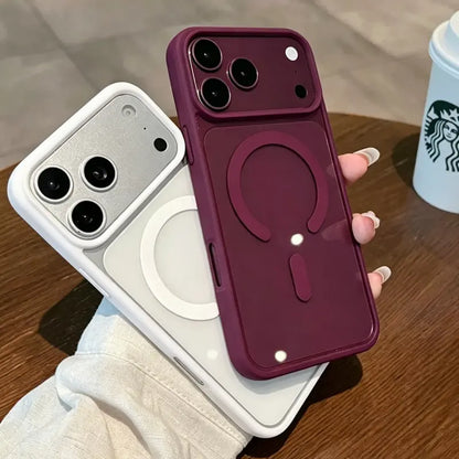 Premium Cherry Red Minimalist Magnetic Phone Case - Slim Burgundy Macaron Design with Holographic Accent, Protective Soft-Touch Cover, Compatible with iPhone 18 Pro Max/17/16 Pro Max/15 Plus/14 Pro/13/12/11/X/Xs/Xs Max