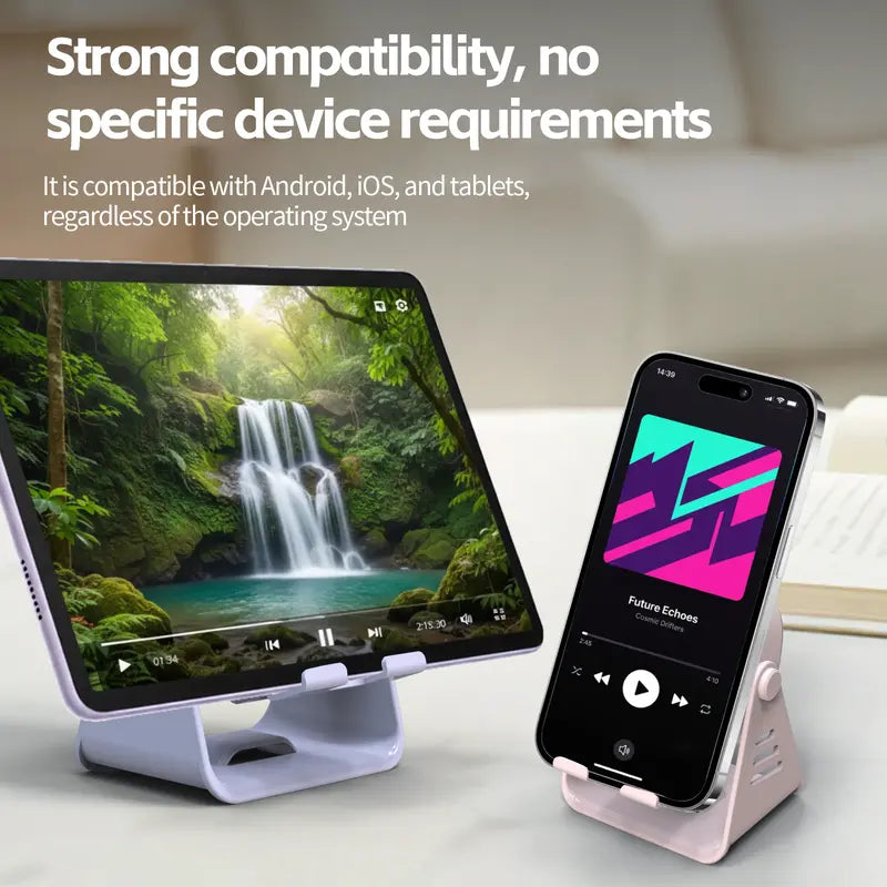 Norsem Wireless Induction Audio Speaker Stand: 5-in-1 Cellphone Holder, 4000mAh Rechargeable Emergency Power Bank, 360° Adjustable Mobile Tablet Stand with Colorful Ambient Light - Ideal Gift for Men and Women