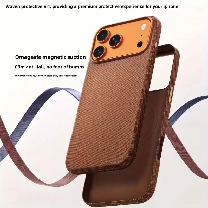 MagSafe-Compatible Woven Texture Star Cellphone Case for iPhone 18 Pro Max and 17-13 Pro Max, Drop-Resistant, Shockproof, Anti-Slip, with Raised Camera Edges and Elegant Retro Bag-Inspired Design