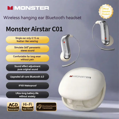 Monster Bluetooth Earbuds - Wireless Headphones with Zero-Gravity Titanium Ear-Hook Design, Noise Isolation, 100 Hours Playtime, Bluetooth 6.0, IPX8 Waterproof, Perfect Electronic Gift for Men and Women