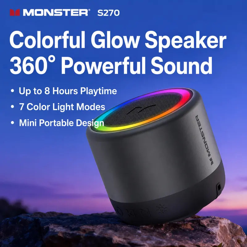 Monster Rechargeable Wireless Speaker - 360° Surround Sound, RGB LED Light Show, TWS Stereo Pairing, Bluetooth 6.0, Loud Bass, High-Capacity Battery, Compact Mini, Party Sound System, Stable Connection, for Outdoor Use, Dealsforyoudays Back to School