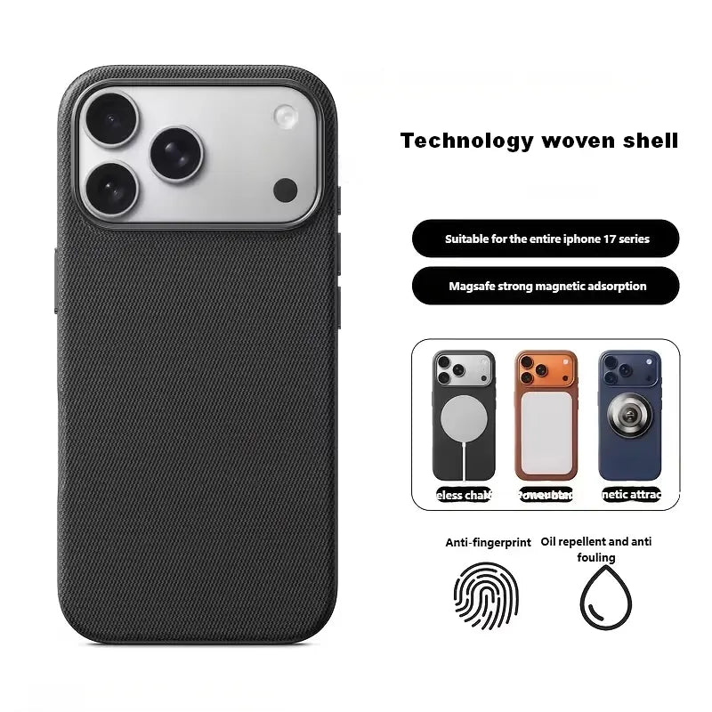 MagSafe-Compatible Woven Texture Star Cellphone Case for iPhone 18 Pro Max and 17-13 Pro Max, Drop-Resistant, Shockproof, Anti-Slip, with Raised Camera Edges and Elegant Retro Bag-Inspired Design