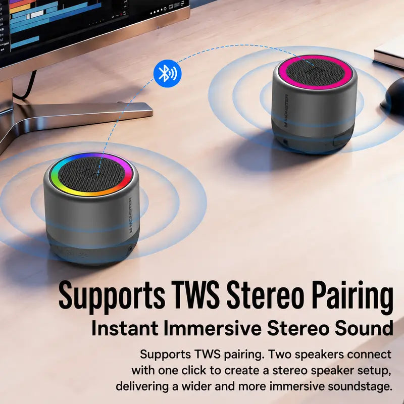 Monster Rechargeable Wireless Speaker - 360° Surround Sound, RGB LED Light Show, TWS Stereo Pairing, Bluetooth 6.0, Loud Bass, High-Capacity Battery, Compact Mini, Party Sound System, Stable Connection, for Outdoor Use, Dealsforyoudays Back to School