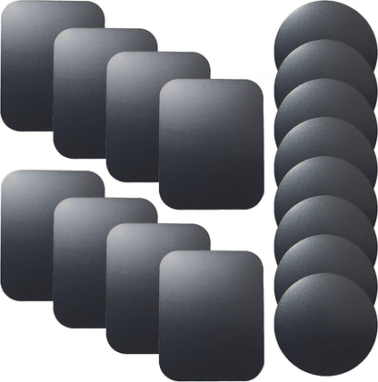 16-Pack Replacement Metal Plates for Magnetic Phone Holders and Mounts - Includes 8 Black Round and 8 Rectangular Iron Discs with 3M Adhesive Backing