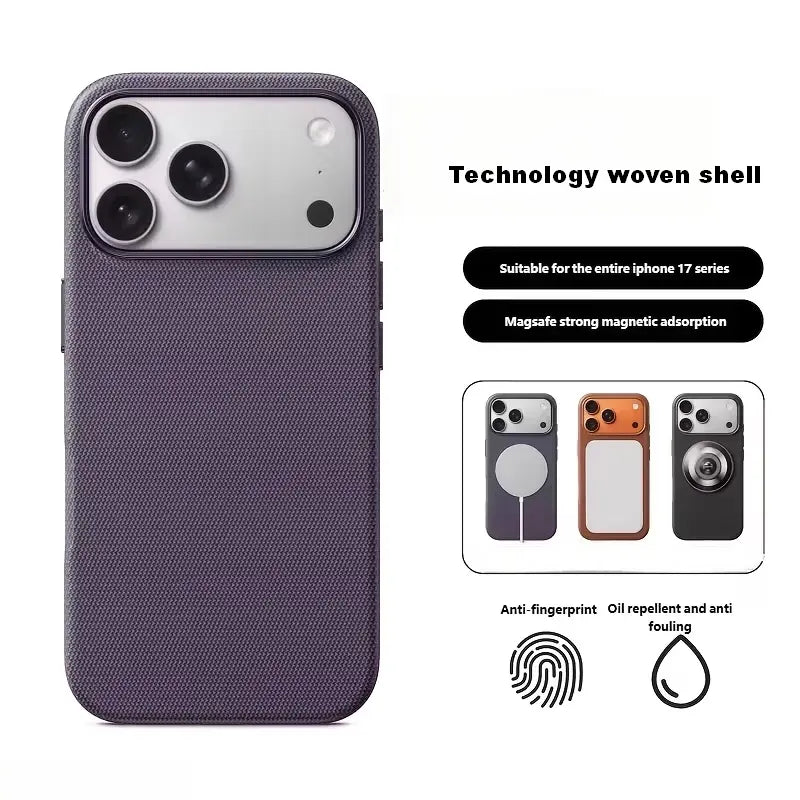 MagSafe-Compatible Woven Texture Star Cellphone Case for iPhone 18 Pro Max and 17-13 Pro Max, Drop-Resistant, Shockproof, Anti-Slip, with Raised Camera Edges and Elegant Retro Bag-Inspired Design