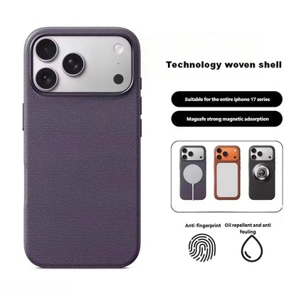 MagSafe-Compatible Woven Texture Star Cellphone Case for iPhone 18 Pro Max and 17-13 Pro Max, Drop-Resistant, Shockproof, Anti-Slip, with Raised Camera Edges and Elegant Retro Bag-Inspired Design