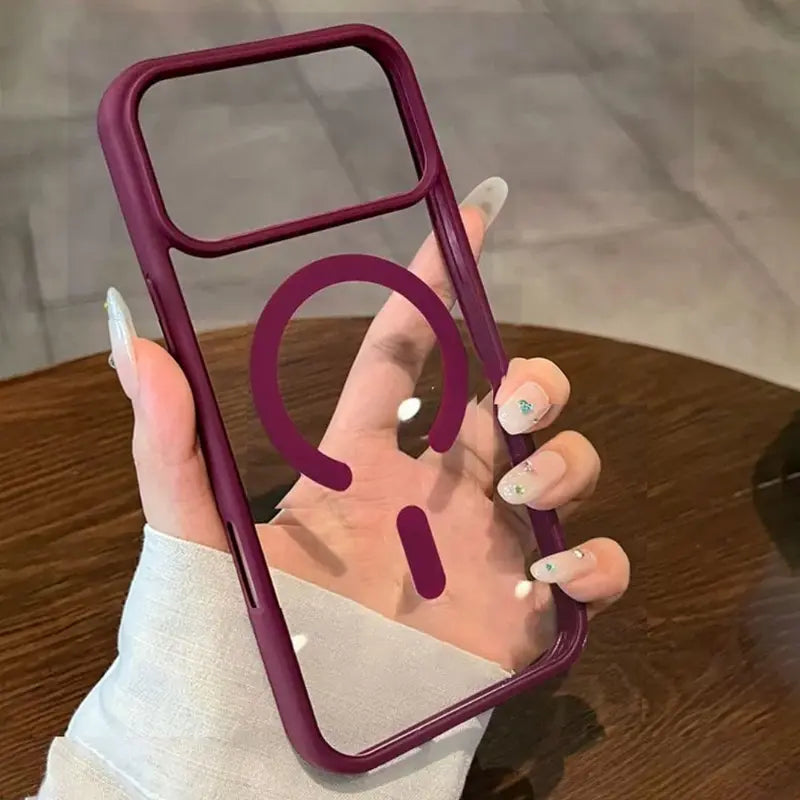 Premium Cherry Red Minimalist Magnetic Phone Case - Slim Burgundy Macaron Design with Holographic Accent, Protective Soft-Touch Cover, Compatible with iPhone 18 Pro Max/17/16 Pro Max/15 Plus/14 Pro/13/12/11/X/Xs/Xs Max