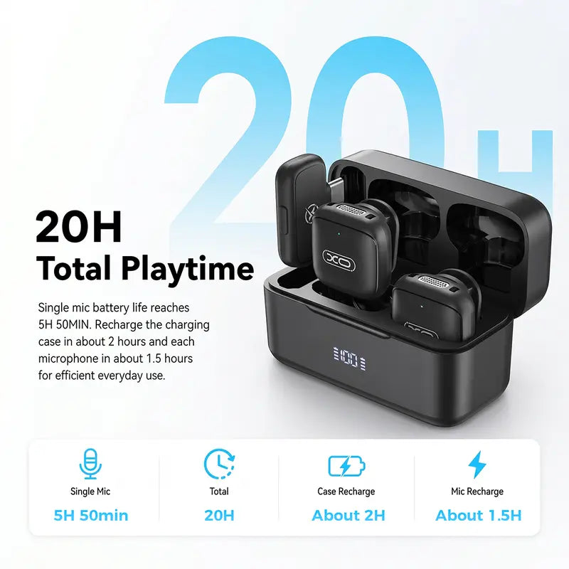 Compact Wireless Lavalier Microphone with Charging Case - Wireless Lapel Mic for Cells, Plug & Play, 131Ft Range, 20H Battery, Audio Recording, Mini Vlogging Equipment for Content Creation