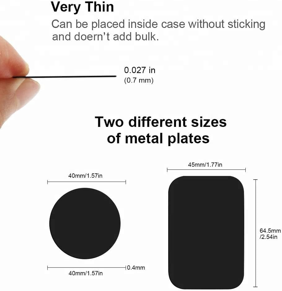 16-Pack Replacement Metal Plates for Magnetic Phone Holders and Mounts - Includes 8 Black Round and 8 Rectangular Iron Discs with 3M Adhesive Backing