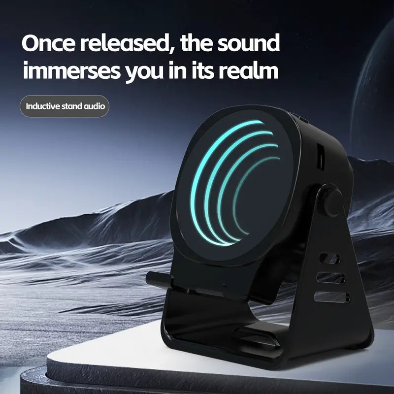 Norsem Wireless Induction Audio Speaker Stand: 5-in-1 Cellphone Holder, 4000mAh Rechargeable Emergency Power Bank, 360° Adjustable Mobile Tablet Stand with Colorful Ambient Light - Ideal Gift for Men and Women