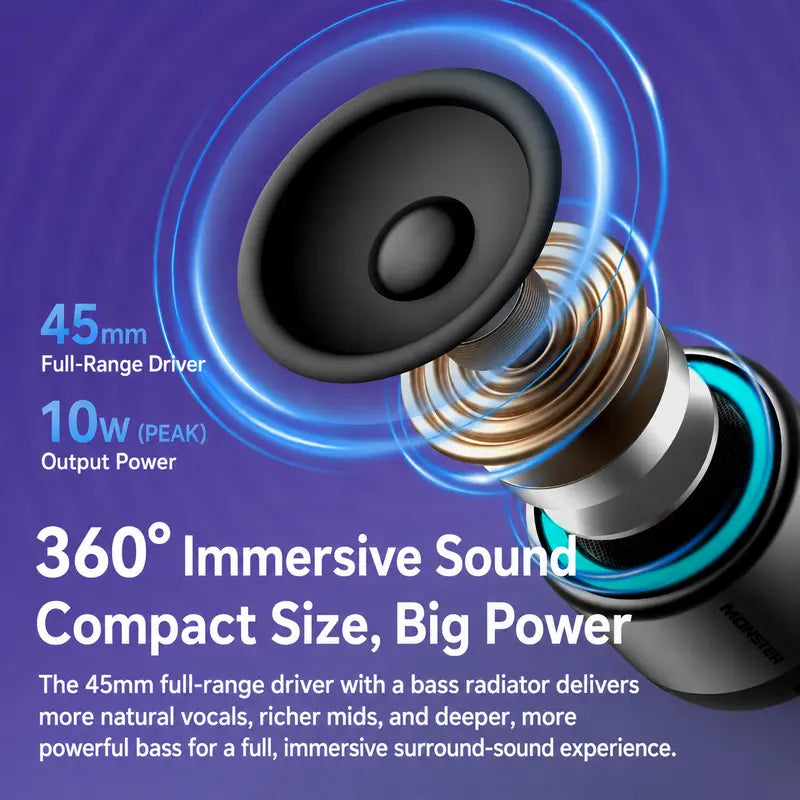 Monster Rechargeable Wireless Speaker - 360° Surround Sound, RGB LED Light Show, TWS Stereo Pairing, Bluetooth 6.0, Loud Bass, High-Capacity Battery, Compact Mini, Party Sound System, Stable Connection, for Outdoor Use, Dealsforyoudays Back to School