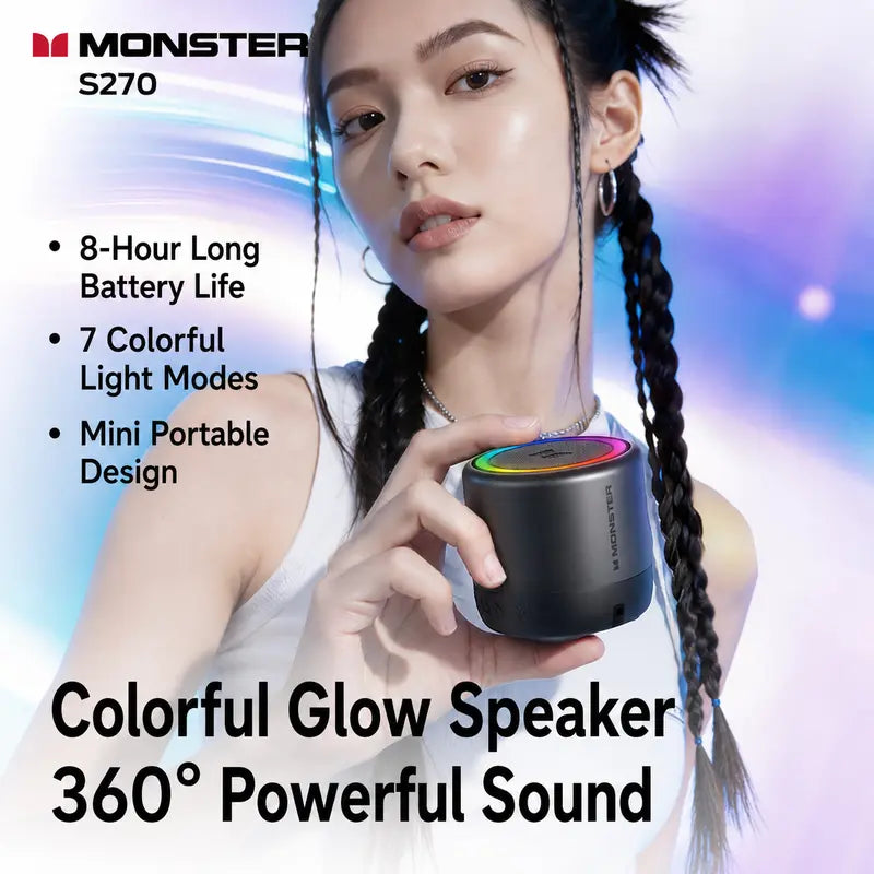 Monster Rechargeable Wireless Speaker - 360° Surround Sound, RGB LED Light Show, TWS Stereo Pairing, Bluetooth 6.0, Loud Bass, High-Capacity Battery, Compact Mini, Party Sound System, Stable Connection, for Outdoor Use, Dealsforyoudays Back to School