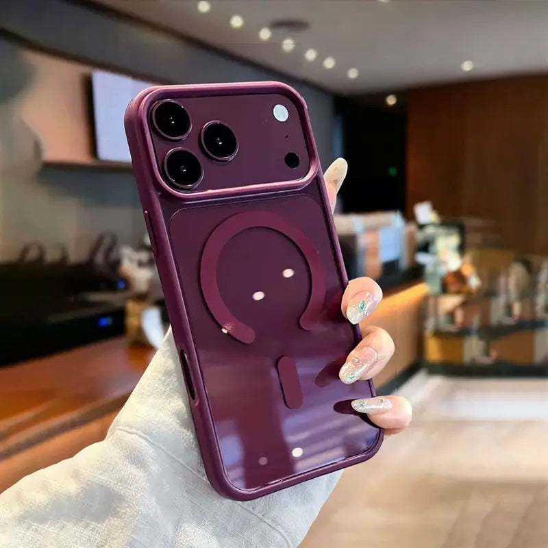 Premium Cherry Red Minimalist Magnetic Phone Case - Slim Burgundy Macaron Design with Holographic Accent, Protective Soft-Touch Cover, Compatible with iPhone 18 Pro Max/17/16 Pro Max/15 Plus/14 Pro/13/12/11/X/Xs/Xs Max