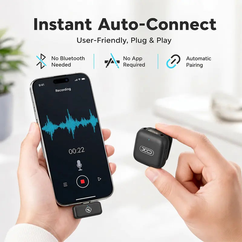 Compact Wireless Lavalier Microphone with Charging Case - Wireless Lapel Mic for Cells, Plug & Play, 131Ft Range, 20H Battery, Audio Recording, Mini Vlogging Equipment for Content Creation