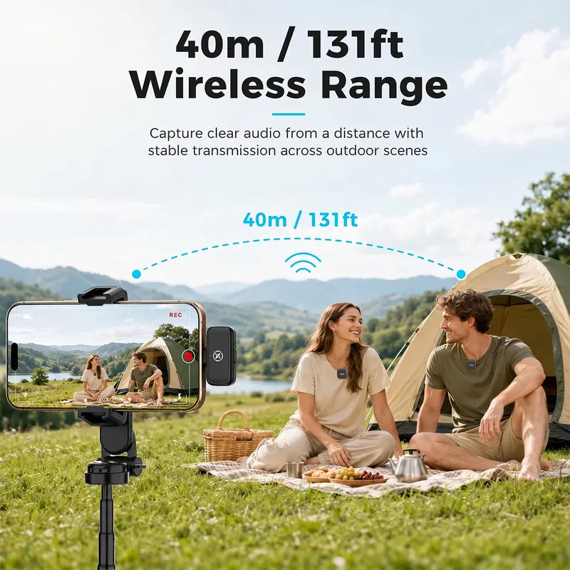 Compact Wireless Lavalier Microphone with Charging Case - Wireless Lapel Mic for Cells, Plug & Play, 131Ft Range, 20H Battery, Audio Recording, Mini Vlogging Equipment for Content Creation