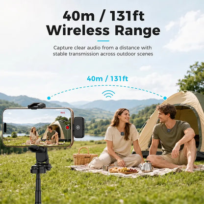 Compact Wireless Lavalier Microphone with Charging Case - Wireless Lapel Mic for Cells, Plug & Play, 131Ft Range, 20H Battery, Audio Recording, Mini Vlogging Equipment for Content Creation
