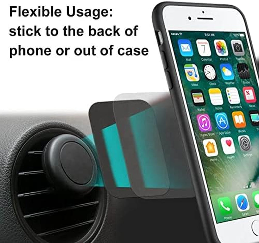 16-Pack Replacement Metal Plates for Magnetic Phone Holders and Mounts - Includes 8 Black Round and 8 Rectangular Iron Discs with 3M Adhesive Backing