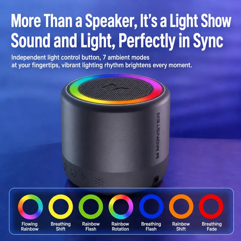 Monster Rechargeable Wireless Speaker - 360° Surround Sound, RGB LED Light Show, TWS Stereo Pairing, Bluetooth 6.0, Loud Bass, High-Capacity Battery, Compact Mini, Party Sound System, Stable Connection, for Outdoor Use, Dealsforyoudays Back to School