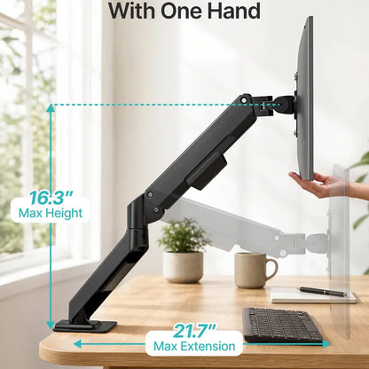 PEGZONE Ergonomic Monitor Stand - Single & Dual Gas Spring Adjustable Monitor Arm, Fits up to 32" Screens (Max 19.8Lbs), Includes Desk Clamp & Grommet Base