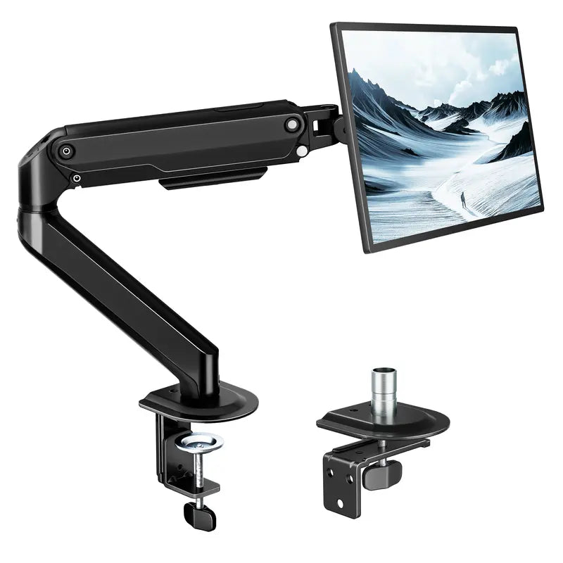 PEGZONE Ergonomic Monitor Stand - Single & Dual Gas Spring Adjustable Monitor Arm, Fits up to 32" Screens (Max 19.8Lbs), Includes Desk Clamp & Grommet Base