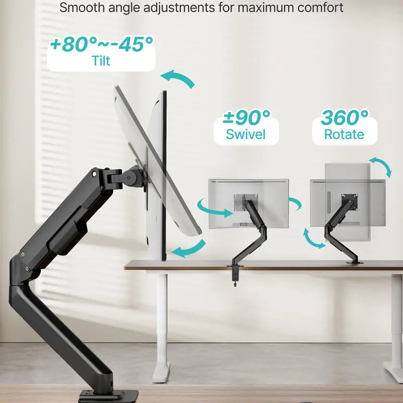 PEGZONE Ergonomic Monitor Stand - Single & Dual Gas Spring Adjustable Monitor Arm, Fits up to 32" Screens (Max 19.8Lbs), Includes Desk Clamp & Grommet Base