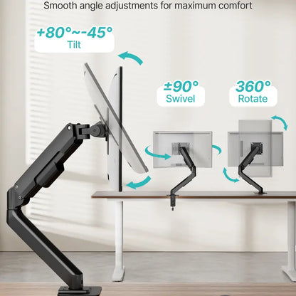 PEGZONE Ergonomic Monitor Stand - Single & Dual Gas Spring Adjustable Monitor Arm, Fits up to 32" Screens (Max 19.8Lbs), Includes Desk Clamp & Grommet Base