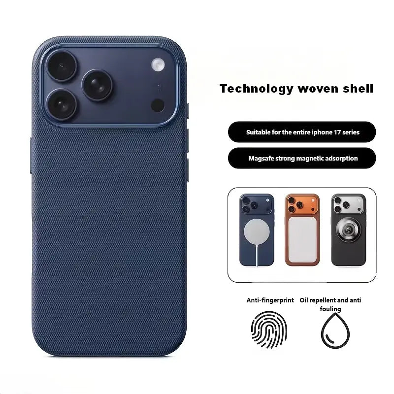 MagSafe-Compatible Woven Texture Star Cellphone Case for iPhone 18 Pro Max and 17-13 Pro Max, Drop-Resistant, Shockproof, Anti-Slip, with Raised Camera Edges and Elegant Retro Bag-Inspired Design