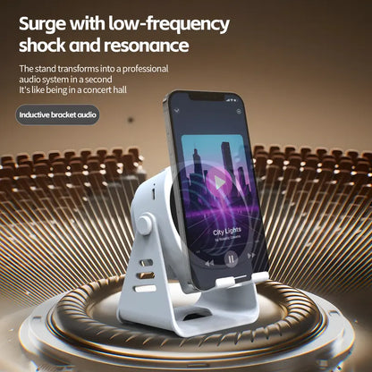 Norsem Wireless Induction Audio Speaker Stand: 5-in-1 Cellphone Holder, 4000mAh Rechargeable Emergency Power Bank, 360° Adjustable Mobile Tablet Stand with Colorful Ambient Light - Ideal Gift for Men and Women