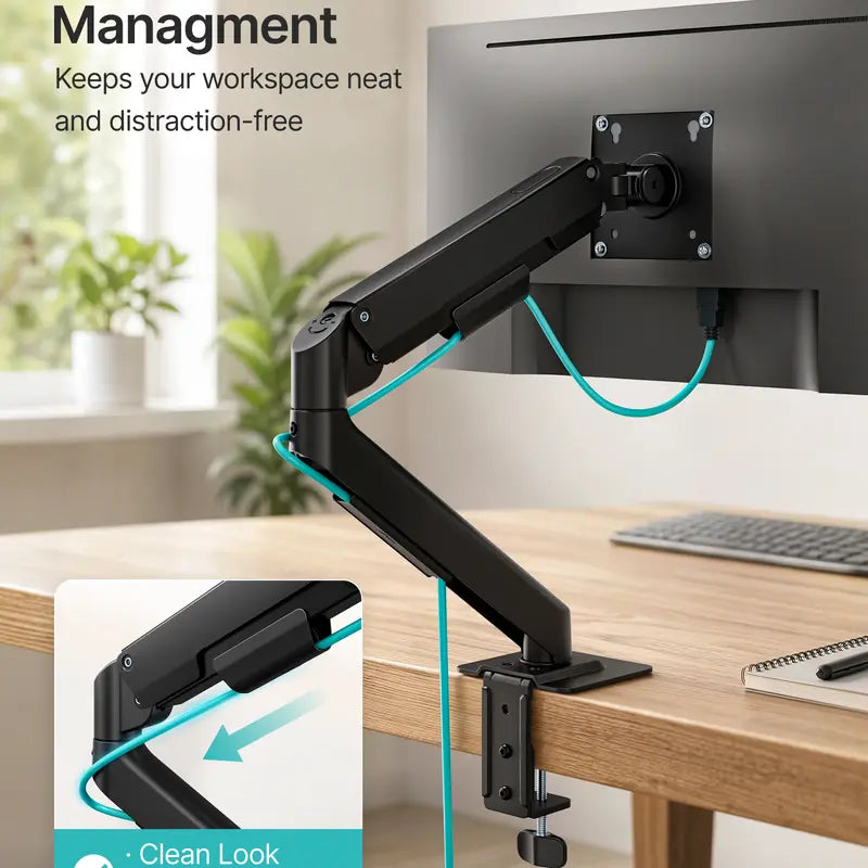 PEGZONE Ergonomic Monitor Stand - Single & Dual Gas Spring Adjustable Monitor Arm, Fits up to 32" Screens (Max 19.8Lbs), Includes Desk Clamp & Grommet Base