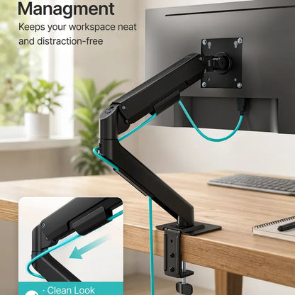 PEGZONE Ergonomic Monitor Stand - Single & Dual Gas Spring Adjustable Monitor Arm, Fits up to 32" Screens (Max 19.8Lbs), Includes Desk Clamp & Grommet Base