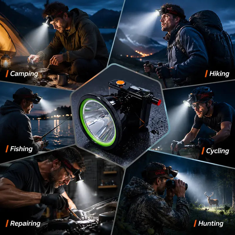 2300-Lumen Laser Cannon Headlamp with 9000mAh Battery, Digital Display, USB-C Charging, Flood & Throw Hybrid (1500M Range), Stepless Rotary Dimming, Includes Cable & Detachable Headband