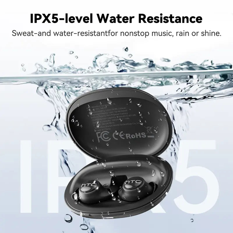 HTC NE76 Bluetooth 6.0 Wireless Earbuds - Metal In-Ear Mini Invisible Headset with 20kHz Audio, Lithium-Ion Battery, Noise Isolation, Comfortable for Side Sleepers, Ideal Travel Accessory