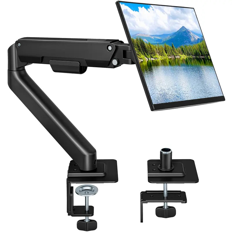 PEGZONE Ergonomic Monitor Stand - Single & Dual Gas Spring Adjustable Monitor Arm, Fits up to 32" Screens (Max 19.8Lbs), Includes Desk Clamp & Grommet Base